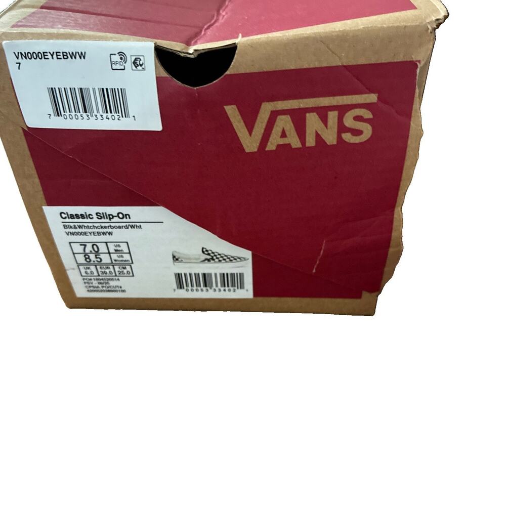 NIB Vans Classic Slip On Checkerboard Black White M Size 7 Wmn 8.5 VN000EYEBWW - Picture 5 of 9